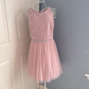 Light / baby pink shirt sequined dress size 7